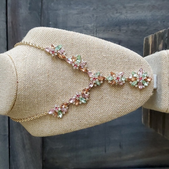 Charter Club Jewelry - 17 inch NECKLACE with Extension Gold Tone Pink Green Gems Floral Feminine Fairy